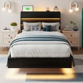 thumbnail image 1 of Galnfu Floating Twin Size Bed Frame with LED Light and USB Port Charging Station, Platform Bed with Wooden Storage Headboard, Sturdy Steel Slats,Easy to Assemble, Black., 1 of 9