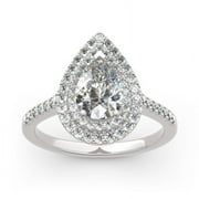 Galore Jewels Silver 14K White Gold Over Rings - Pear Cut Excellent 1.59 Ct Diamond Ring For Women's - Engagement Double-Halo with Multi Accent Rings - Classic Engagement Wedding Solitaire Rings