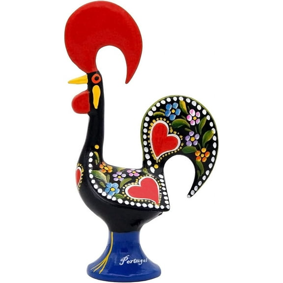 Galos 8 Inch Good Luck Portuguese Rooster Barcelos Metallic Figurine for Kitchen Decor (Black)