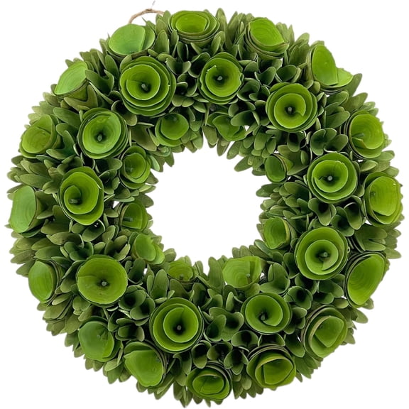Galt International 18” Natural Woodchip Rose Autumn Wreath Intricate Front Door Christmas Wreath Beautiful Indoor & Outdoor Front Door Wreath for Fall Harvest Autumn Rustic Farm Home Decor (Green)