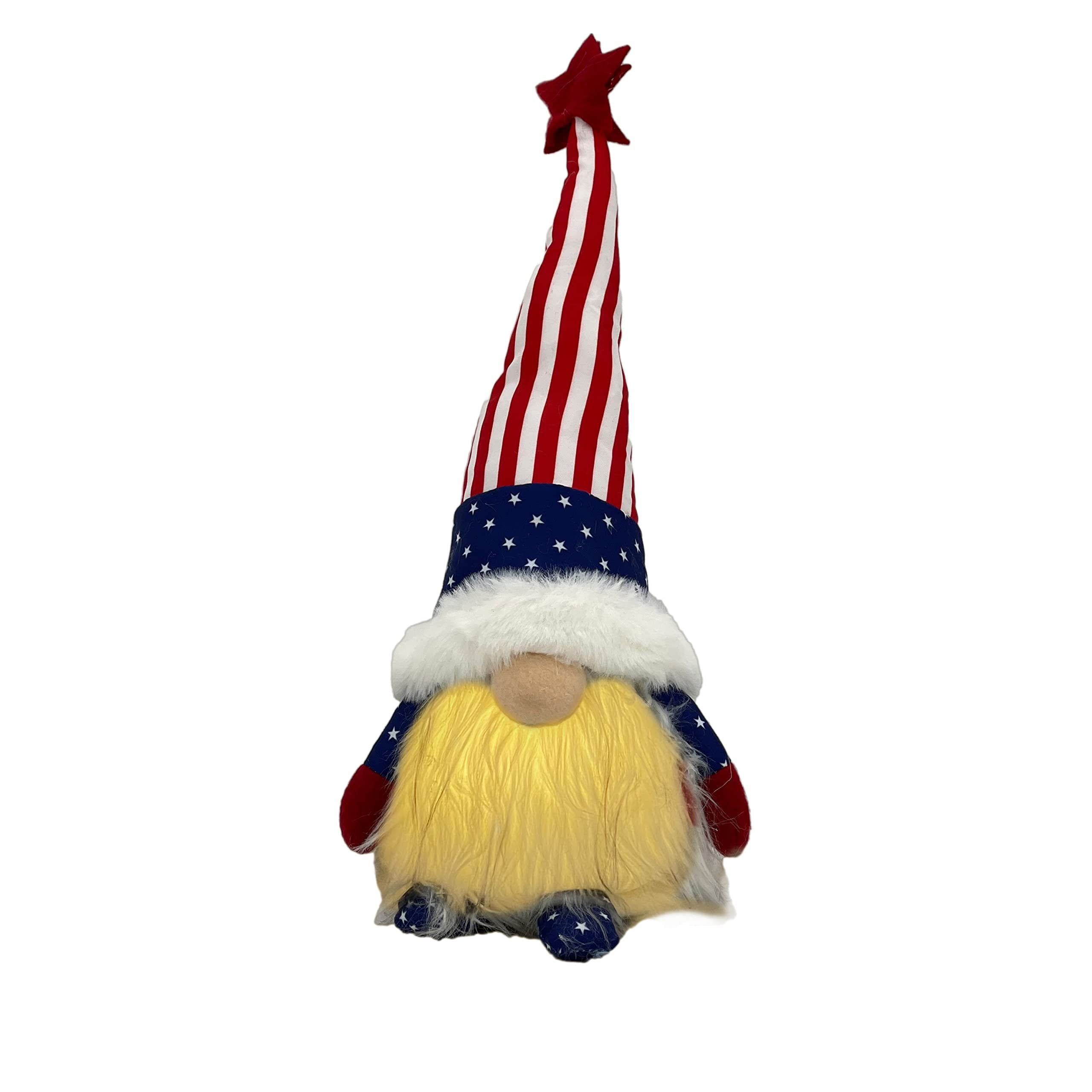 Galt International 4th of July USA Patriotic Stars & Stripes Light-Up Plush Gnome Independence Day Memorial Day Decor