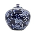 thumbnail image 1 of Dark Blue Lotus Flower Ceramic Chinoiserie Ginger Jar 8", 1 of 6