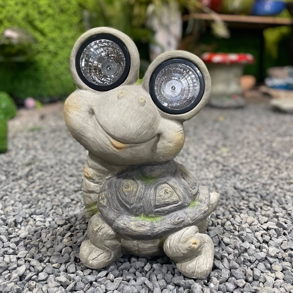 Galt International Mossy Turtle with Solar LED Eyes Garden Statue 15.75"