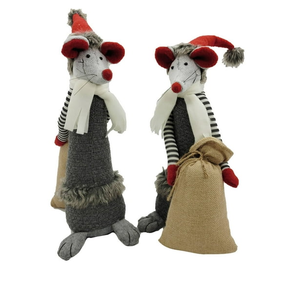 Galt International Mouse with Sack Christmas Tabletop Figurine - 26.25" - Gray and White - Set of 2