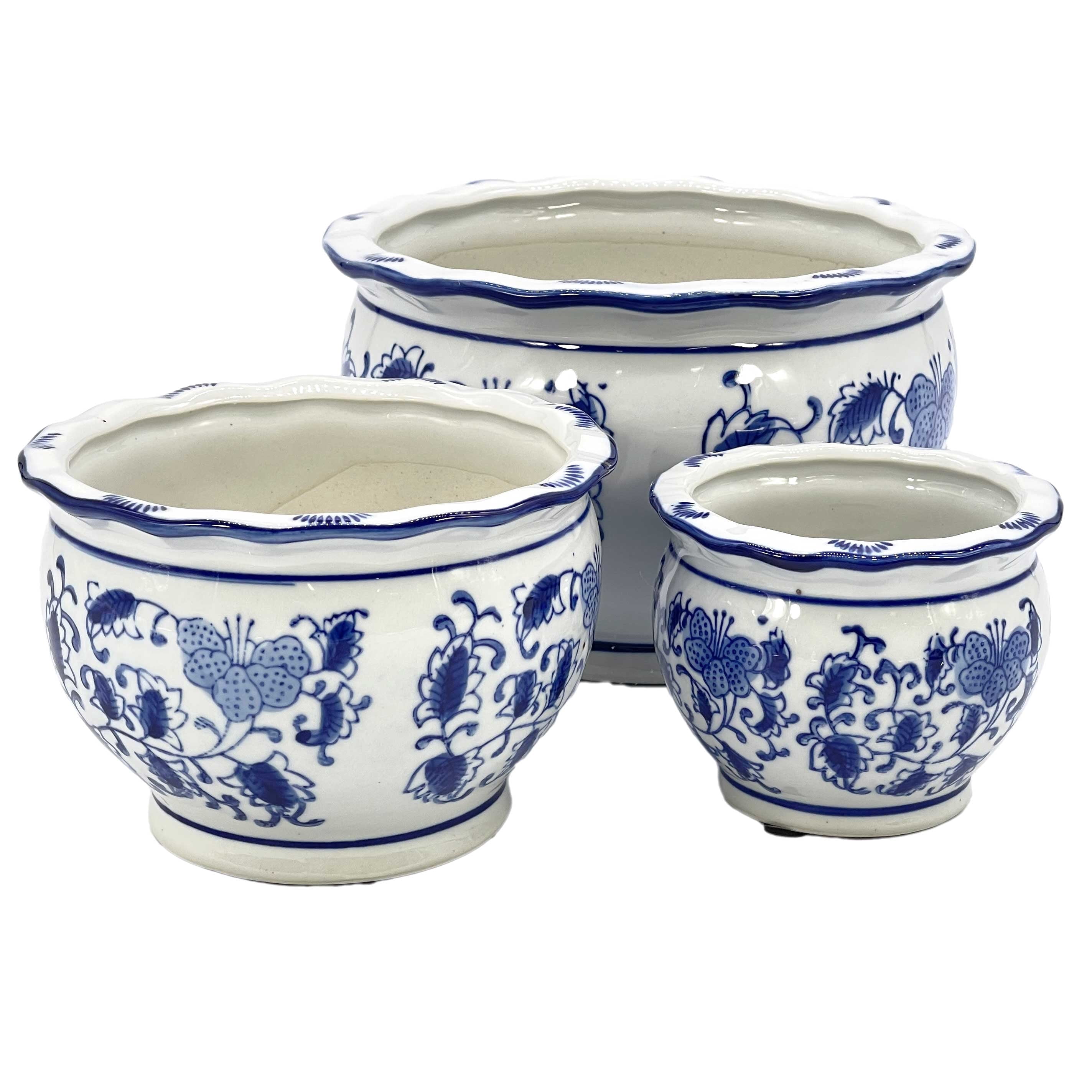 Galt International Set of 3 - 4.5"/6"/8" Ceramic Chinoiserie Planter Pot Set