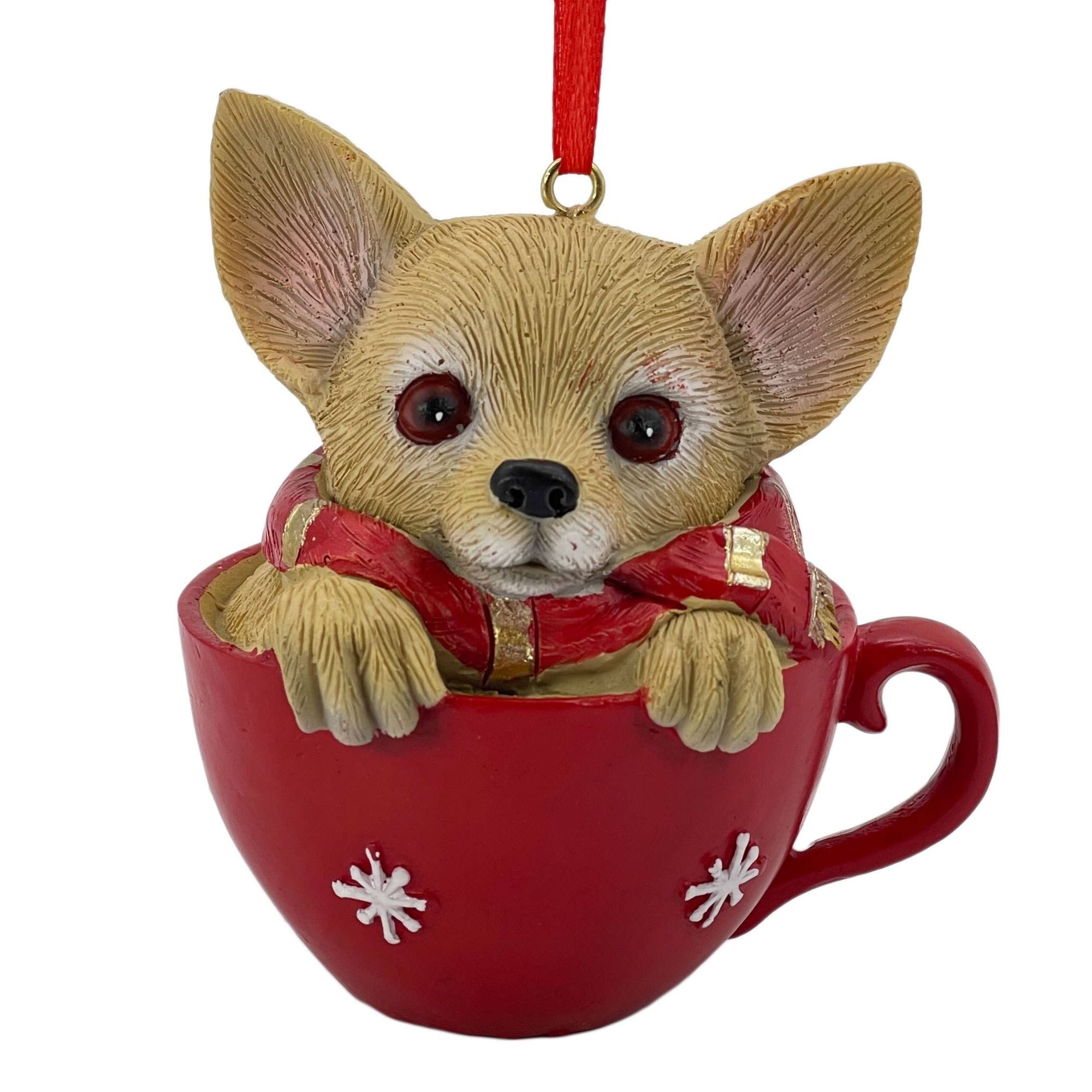 Festive Red and Brown Teacup Chihuahua Christmas Ornament