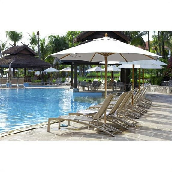 Galtech 11 ft. Light Wood Quad Pulley Lift Umbrella - Antique Beige Sunbrella