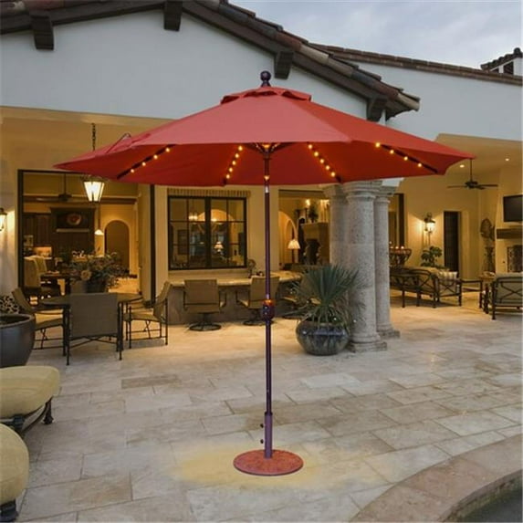 Galtech 9 ft. Antique Bronze Auto Tilt with LED Lights Umbrella - Stone Linen Sunbrella