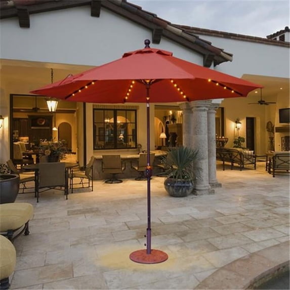 Galtech 9 ft. Antique Bronze Auto Tilt with LED Lights Umbrella - Teak Sunbrella