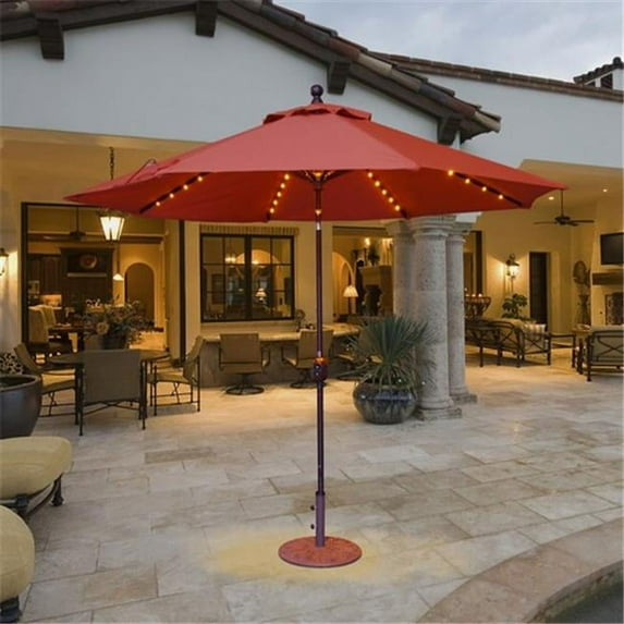 Galtech 9 ft. Black Auto Tilt with LED Lights Umbrella - Canvas Suncrylic