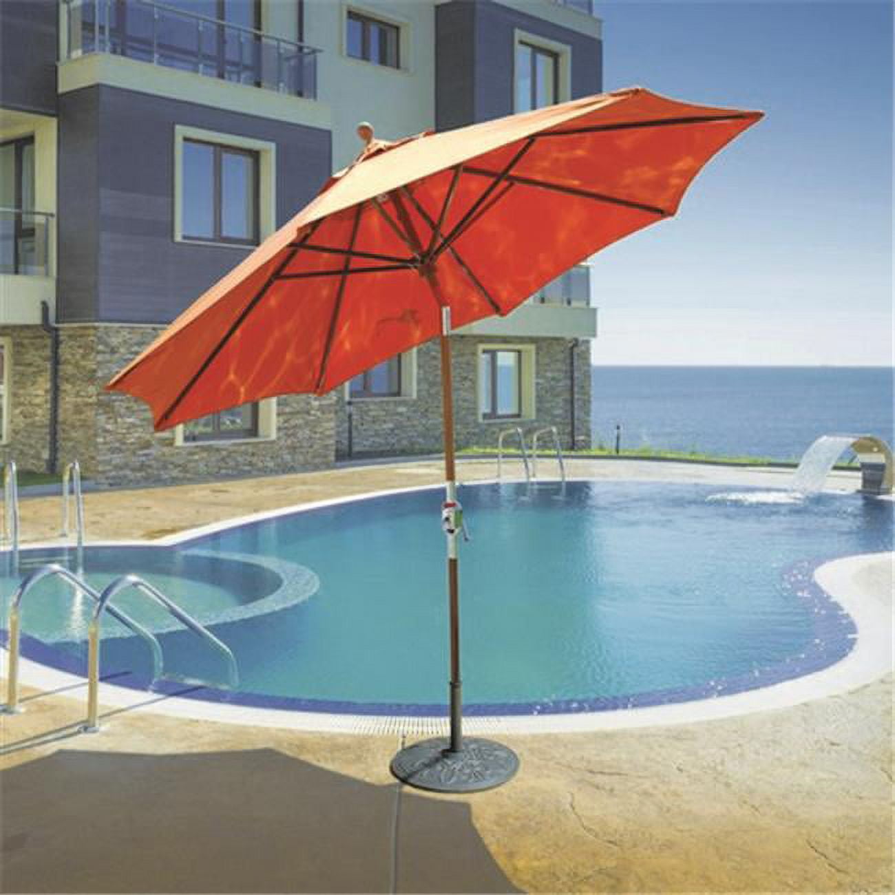 Galtech 9 ft. Teak Rotational Tilt Umbrella Camel Sunbrella