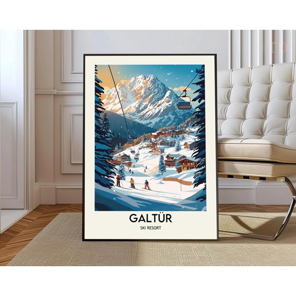 Galtur Austria Ski Resort Wall Art Print, Alpine Travel Scene