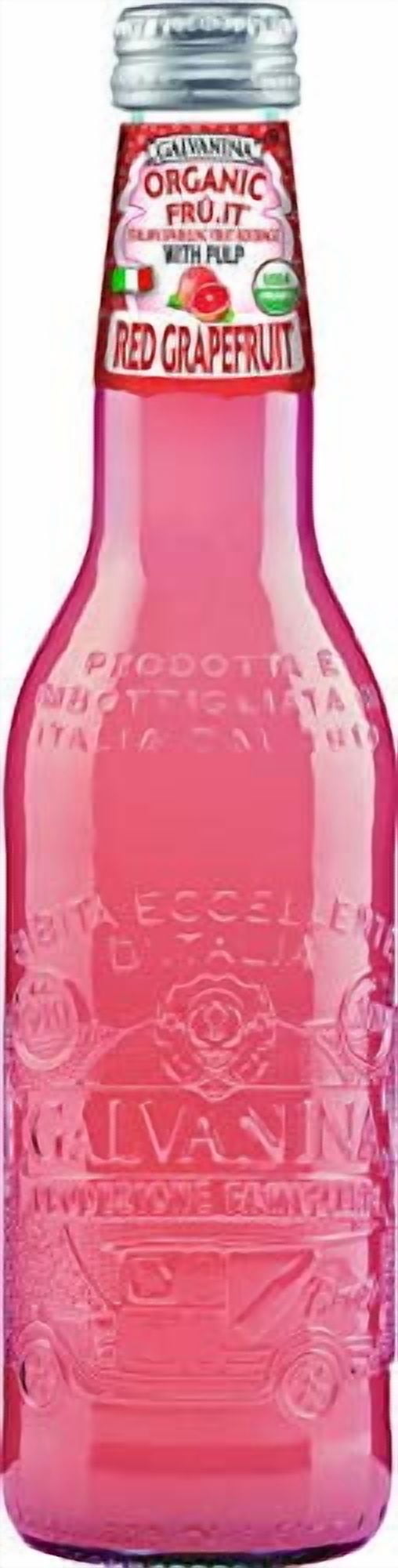 Galvanina - Red Grapefruit With Pulp - Premium Organic Italian Sparkling Fruit Beverage - 12 fl oz (6 Glass Bottles)