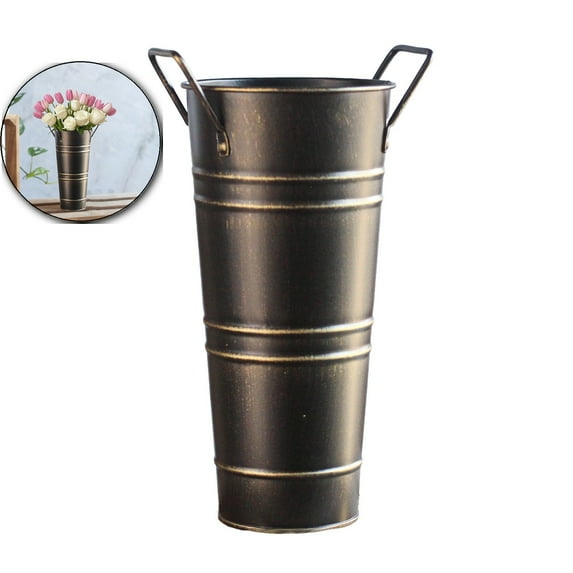 Galvanised Iron Water Bucket, Vintage Flower Arrangement Vase, Leak Proof Decorative Planter for Home Garden Cafe Decor