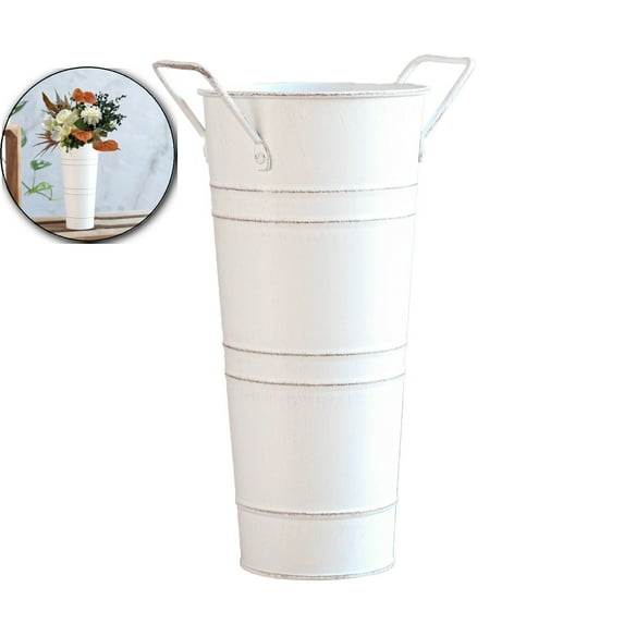 Galvanised Iron Water Bucket, Vintage Flower Arrangement Vase, Leak Proof Decorative Planter for Home Garden Cafe Decor