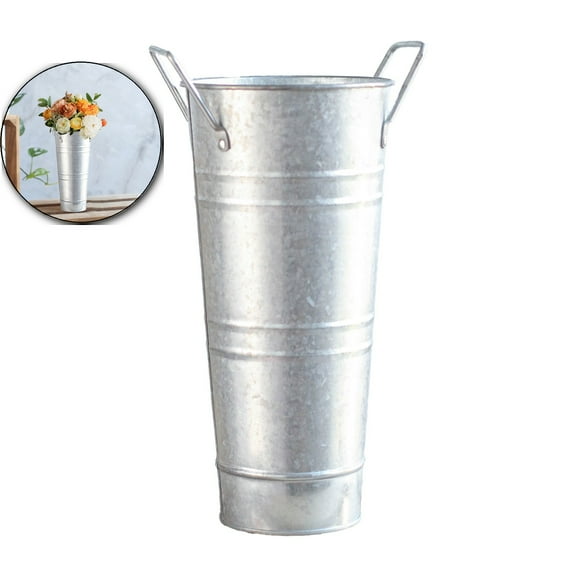 Galvanised Iron Water Bucket, Vintage Flower Arrangement Vase, Leak Proof Decorative Planter for Home Garden Cafe Decor
