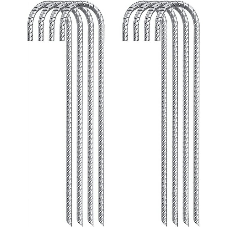 Galvanized 16 Inch 8 Pack Rebar Stakes Heavy Duty J Hook, Ground Stakes  Tent Stakes Steel Ground Anchors, Silver 