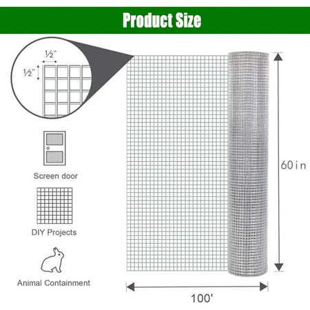 BOFANG 100 ft x 60 in 1/2 Inch Mesh Hardware Cloth Netting with Galvanized 19 Gauge