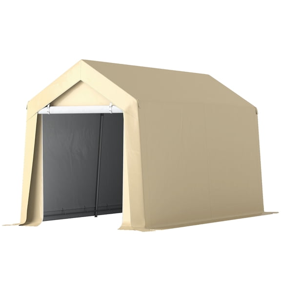 Galvanized 7' x 12' Outdoor Storage Tent, Heavy Duty and Waterproof Portable Shed for Bike, Motorcycle, Tools, Beige