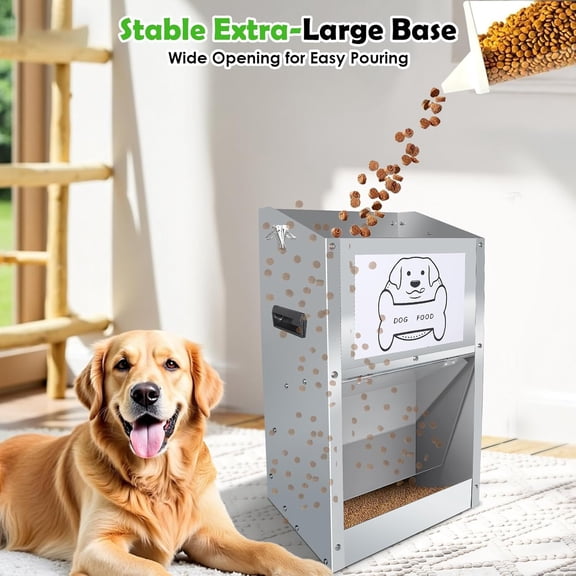 Galvanized Automatic Dog Feeder – Gravity-Fed Food Dispenser, 25 lb Capacity, Indoor & Outdoor Use, Suitable for Small, Medium & Large Breeds