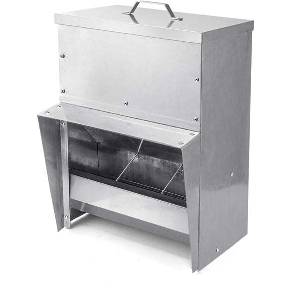 Unbranded Waterproof Metal Outdoor Chicken Feeder with Lid, Silver