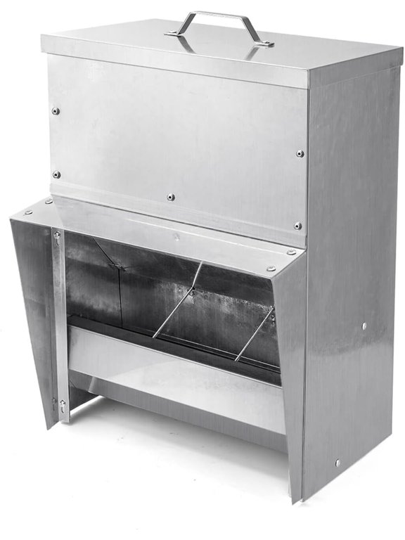 Waterproof Metal Outdoor Chicken Feeder with Lid, Silver