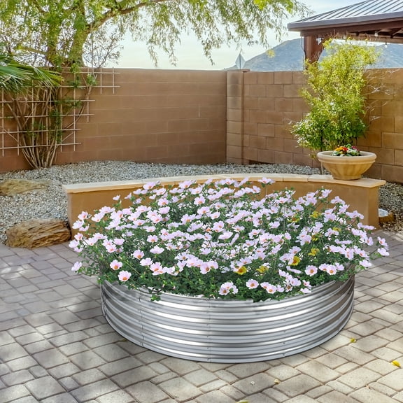 Galvanized Circular Garden Beds for Outdoor Use, Elevated Planter; Large Metal Box Kit Designed for Growing Vegetables And Flowers, Featuring a Steel Fire Pit Ring Style
