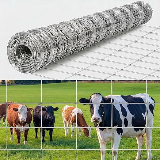 Galvanized Farm Fence 6FT x 164FT/262FT, 12GA Heavy Duty Livestock Wire Fencing with Zinc Coating, Durable Steel Field Barrier for Horse Cattle Goat Deer Pig Sheep, Outdoor Yard Garden Enclosure