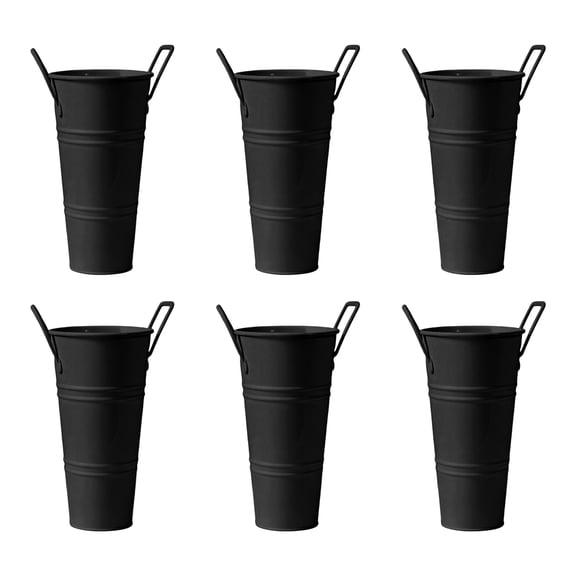 Galvanized Flower Bucket 10 inch Tin Vase with Handles for Farmhouse Decor, Metal Flower Buckets for Flower Bar and Weddings, Rustic Table Centerpiece Plant Container,Black