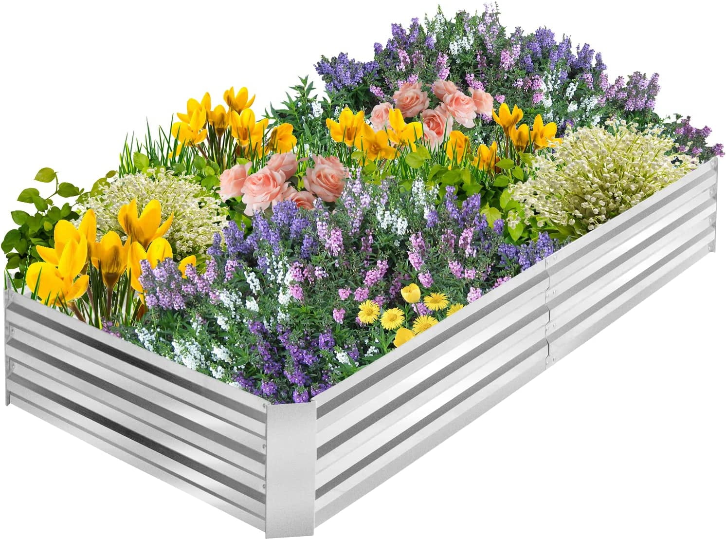 Galvanized Garden Bed, Outdoor Elevated Raised Garden Bed 6x3x1ft Vegetables Flowers and Herbs Raised Planter with Galvanized Steel, Raised Bed Kit with Metal Pole Reinforcement, Silver