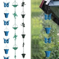 Galvanized Garden Rain Chain – Gutter Downspout Water Diverter with Dragonfly/Frog/Butterfly Decor, Chiming Cups, Ideal for Porches/Gardens & Outdoor Decor, 39.3in/100cm, Green