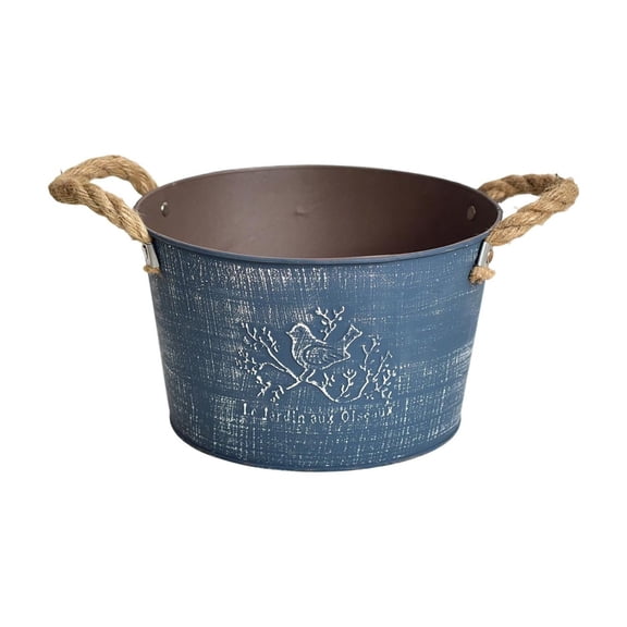 Galvanized Iron Metal Flower Pot Bucket With Handle For Plant Decor