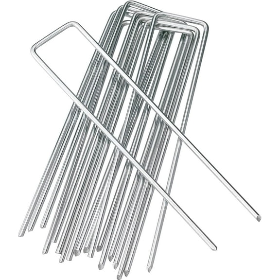 Galvanized Landscape Staples 6-Inch Garden Tent Stakes Landscaping Fabric SOD Pins Yard Stakes Pack of 50 Silver Galvanized U-Shaped Pins