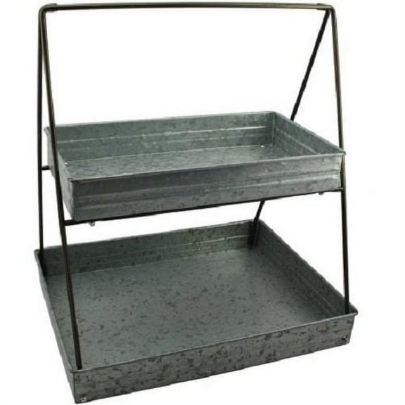 Galvanized Metal 2 Tiered Rectangular Serving Tray Gray - Saltoro Sherpi