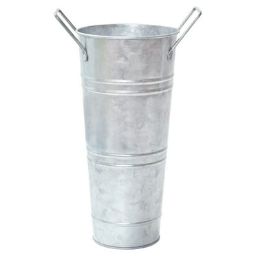 Galvanized Metal Bucket Vases Farmhouse French Flower Buckets Pots with Handles, Rustic Decorative Metal Holder Flower Vase for Home Wedding Table Centerpiece Decor (Silver)