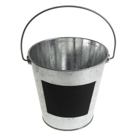 Galvanized Metal Bucket with Chalkboard Label, 5-1/2-Inch, Silver