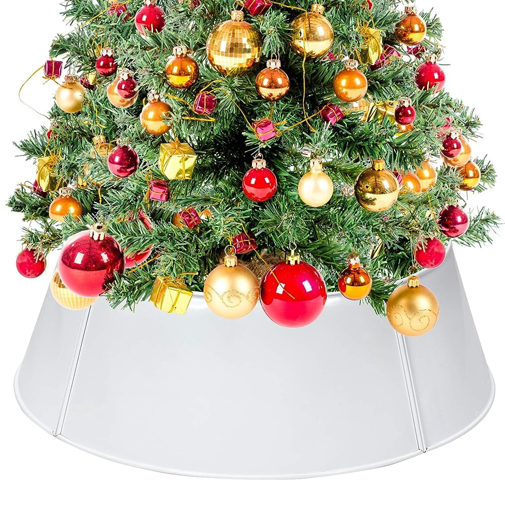 Galvanized Metal Christmas Tree Collar, Easy Set Up, 30Inch Diameter