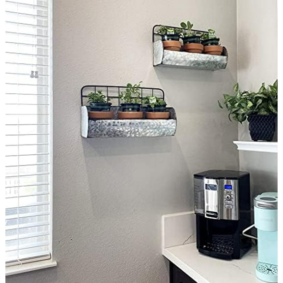 Galvanized Metal Farmhouse Wall Storage Holder Rustic Tin Shelves for Kitchen Laundry Room Bathroom Metal Hanging Wire Basket Set of 2$$Home Decor, Kitchen, & Other
