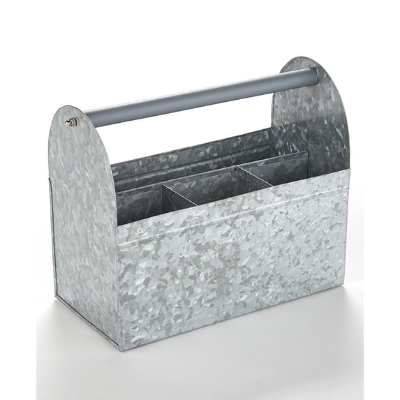 Galvanized Metal Flatware and Utensil Caddy with Carrying Handle