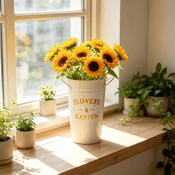 Galvanized Metal Flower Bucket Rustic Farmhouse Vase with Handles Home Wedding Decor