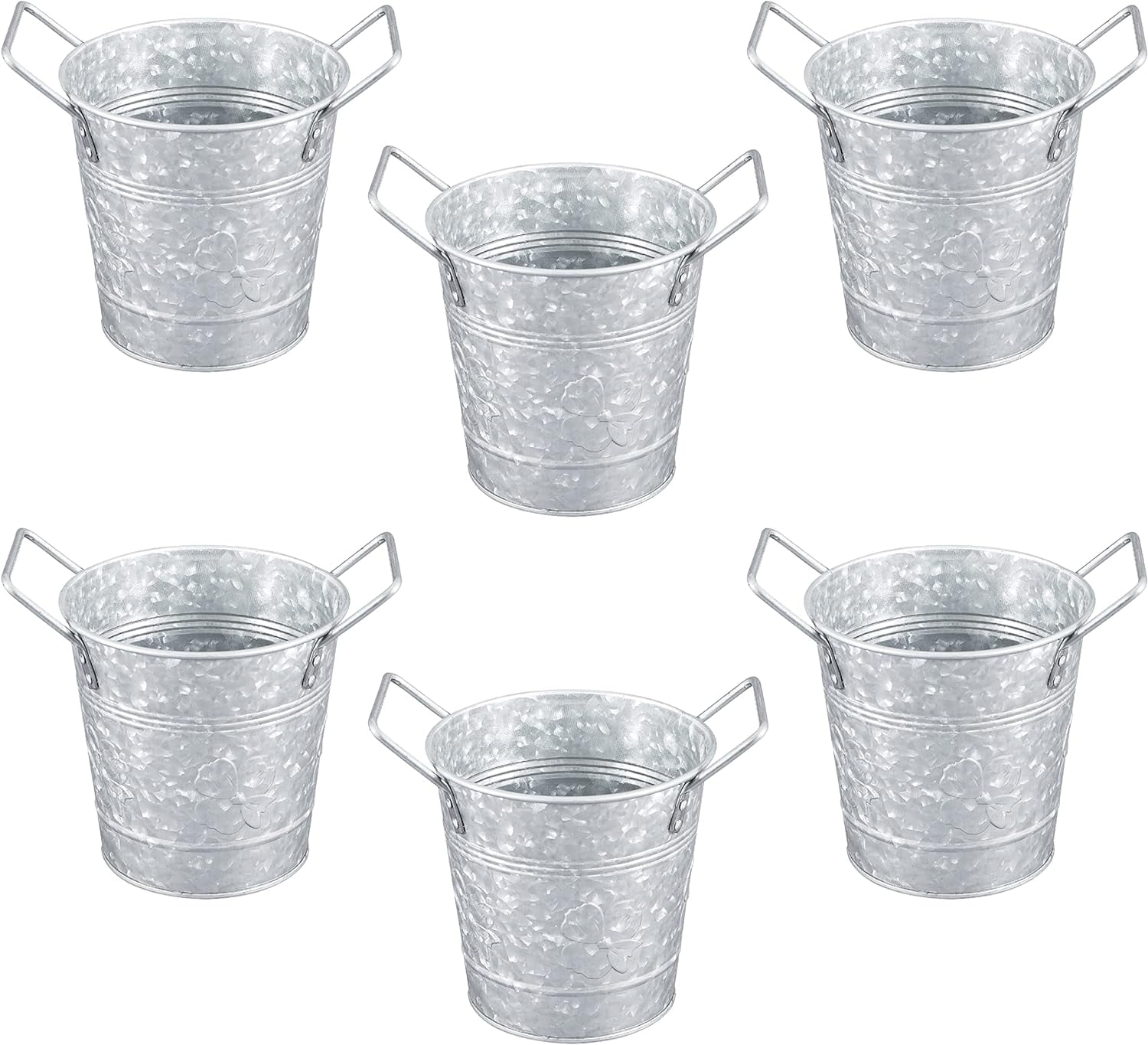  Galvanized Metal Flower Planters with Handles Rustic Decorative