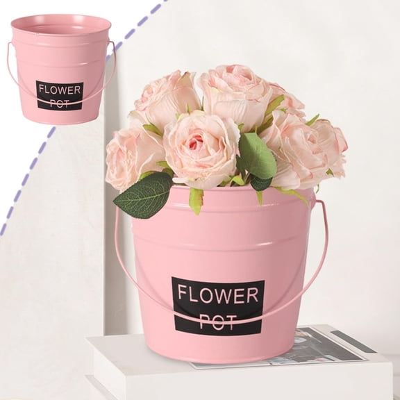 Galvanized Metal Flower Pot Buckets Set of 4 • Small Metal Planter Vases with Handles • Indoor Outdoor Garden Decor • Durable Rust-Resistant Design