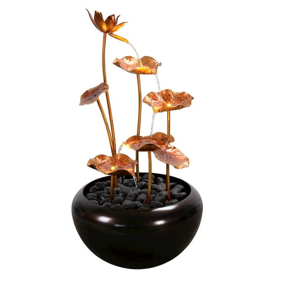 Hi-Line Gift Ltd. Galvanized Metal Fountain with 4 LED Lights and River Stones - Outdoor