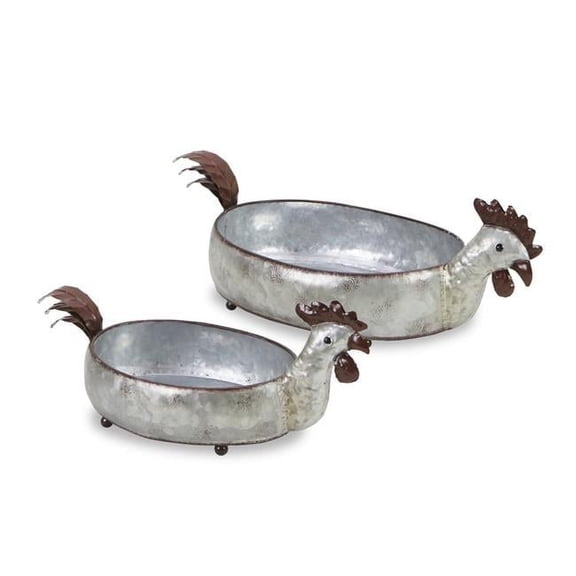 Galvanized Metal Hen Planters - Set of 2