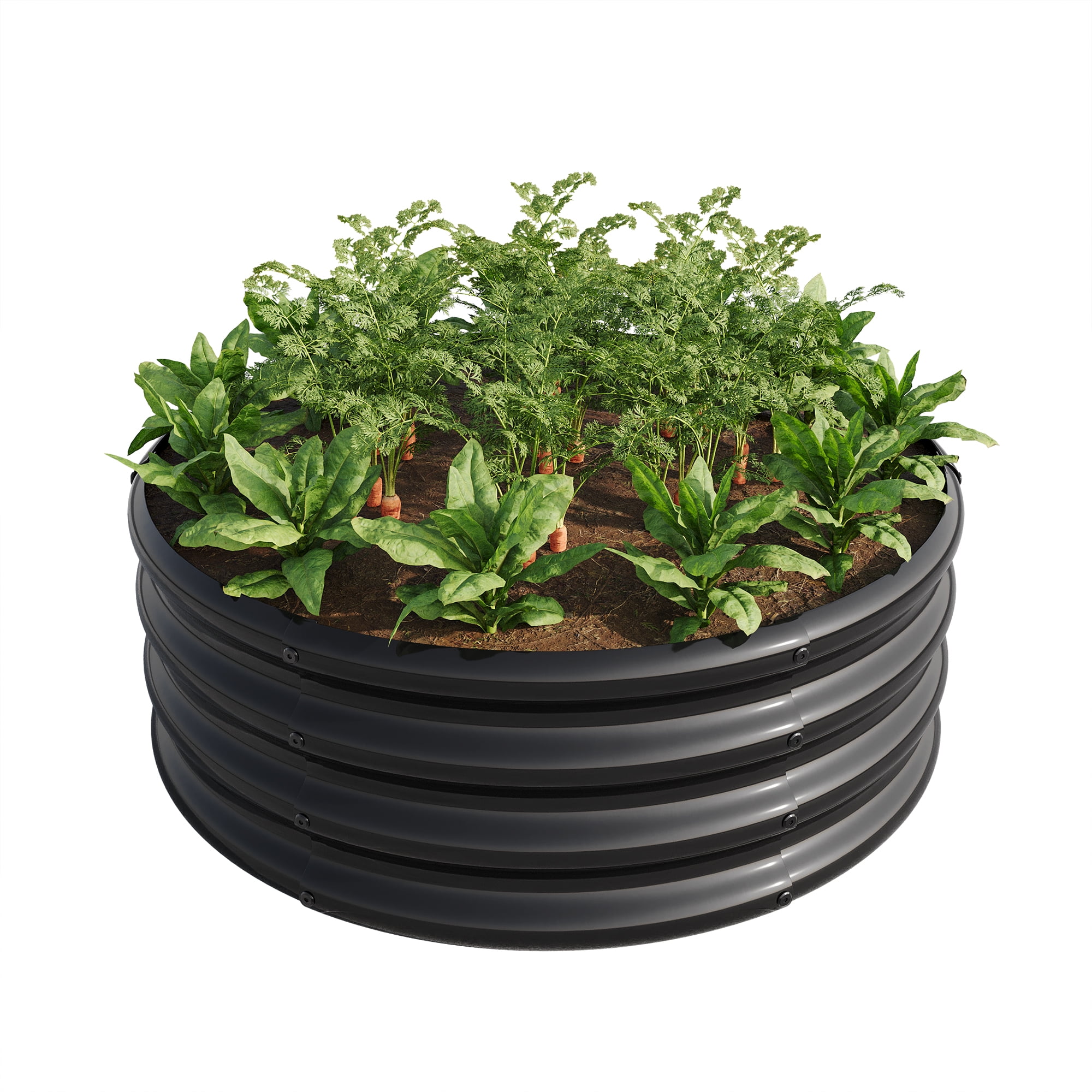 Galvanized Metal Planter Box, 32.08"x11.4" Tall Round Outdoor Raised Garden Bed, Black Backyard Patio Planter Raised Beds for Flower, Herbs, Fruits