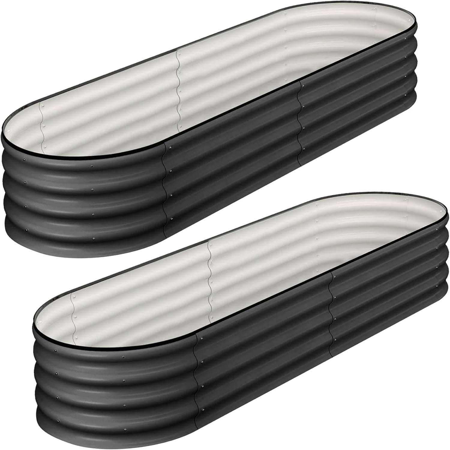 Galvanized Metal Raised Garden Bed 2-Pack 4.5x2x1 ft, Gray Oval Outdoor Planter Box Kit with Open Bottom Drainage for Growing Vegetables, Plants & Flowers in Backyard or Patio