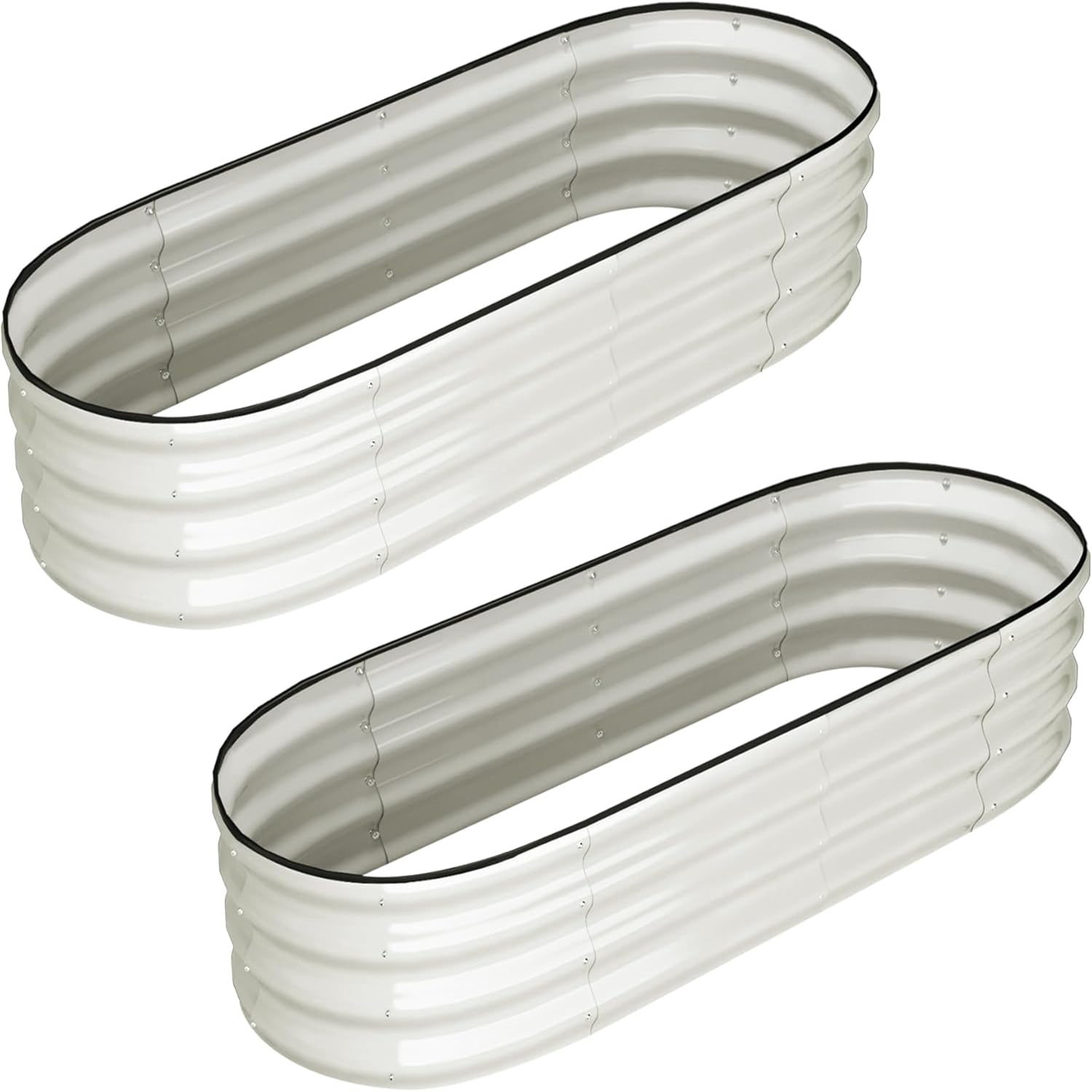 Galvanized Metal Raised Garden Bed 2-Pack 4.5x2x1 ft, White Oval Outdoor Planter Box Kit with Open Bottom Drainage for Growing Vegetables, Plants & Flowers in Backyard or Patio