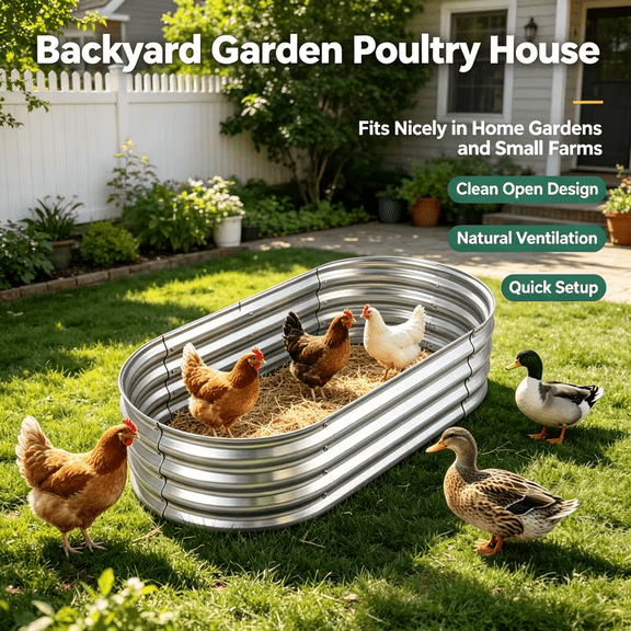 Galvanized Metal Raised Garden Bed, Oval Large Planter Box, DIY Spliced Metal Garden Bed for Vegetables, Herbs, Chicken Dust Bath, Outdoor Backyard Lawn