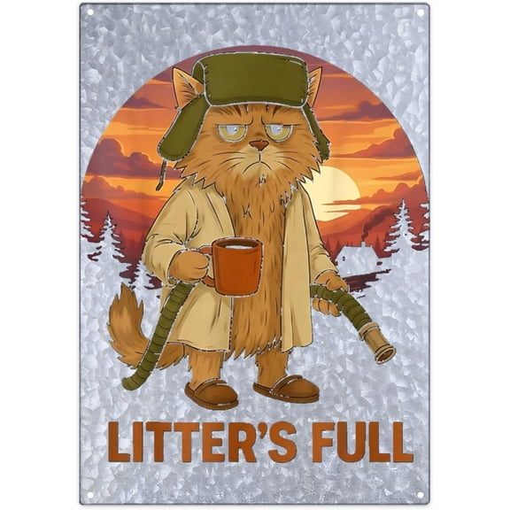 Galvanized Metal Wall Decor Vintage Inspired Litter Box Humor Sign 8x12 Inch