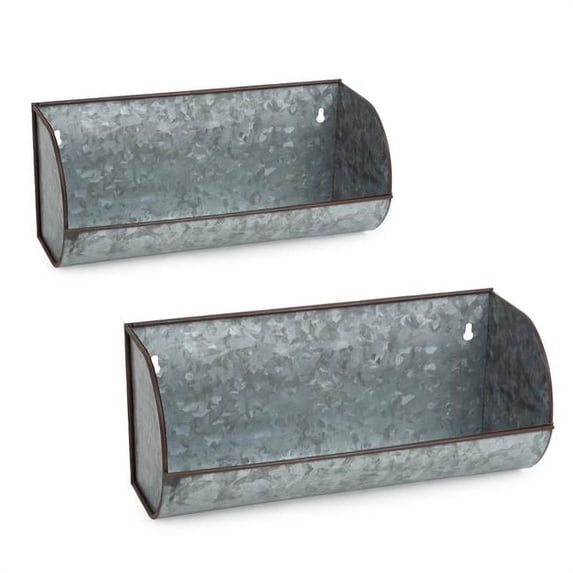 Galvanized Metal Wall Mounted Farmhouse Trough Shelf - Set of 2